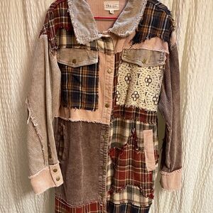 Oli & Hali Patchwork Corduroy & Plaid Jacket in Brown, Red, Navy